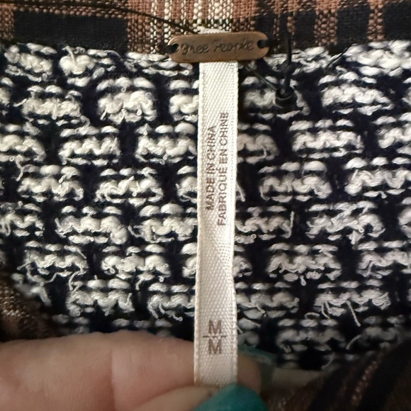 Free People Fireside Nights Button Down Shirt, Brown/Black/White, Medium - Picture 8 of 14